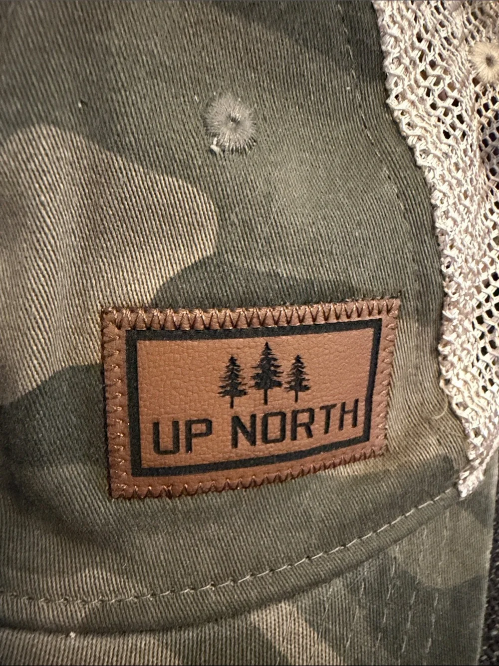 NWT “Up North” Camo Trucker Hat - Olive Green